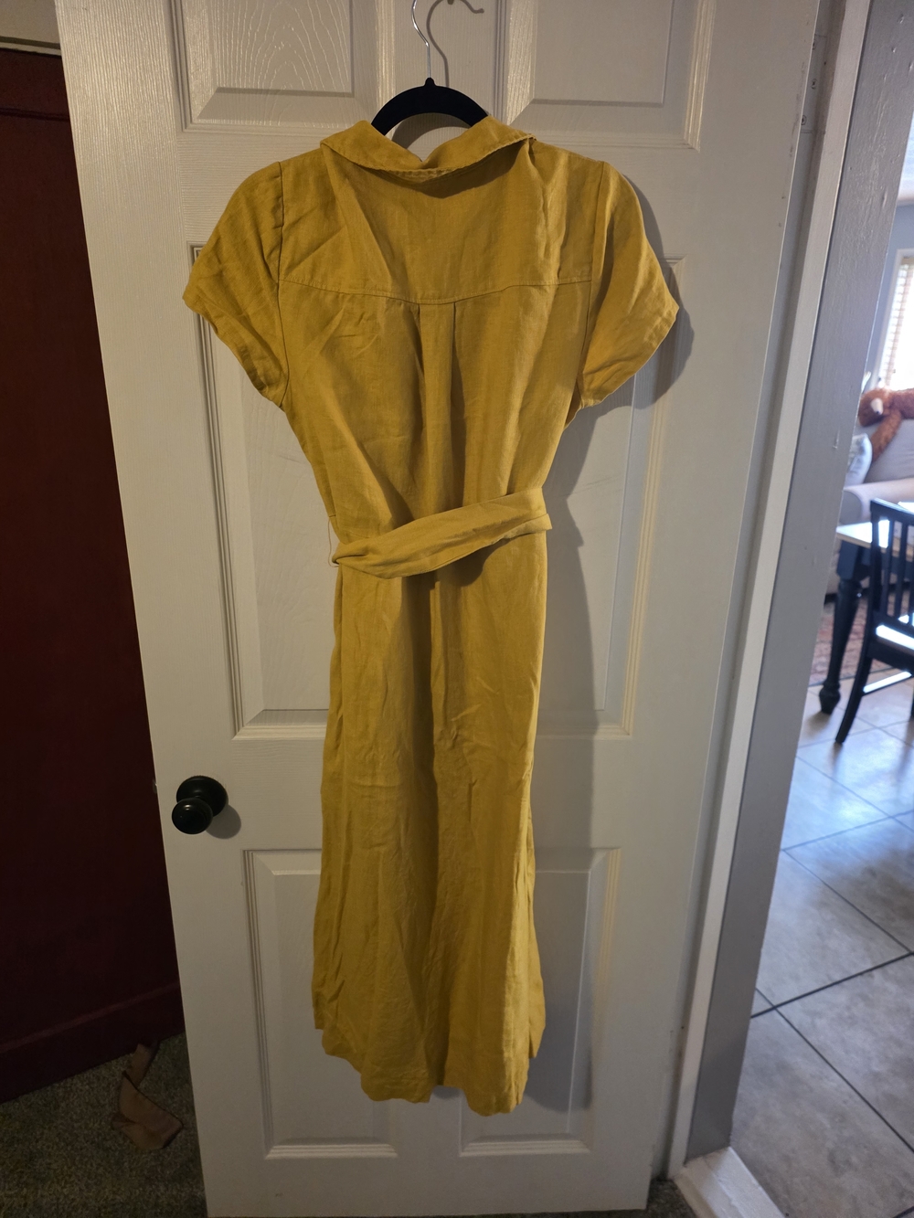 Boden Button-Front Mustard Yellow Shirt Dress with Tie Belt - Picture 3 of 4